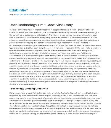 Does Technology Limit Creativity: Essay