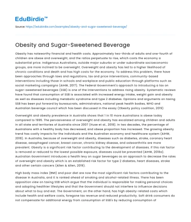 Obesity and Sugar-Sweetened Beverage