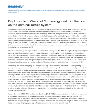 Key Principle of Classical Criminology and Its Impact on Justice System