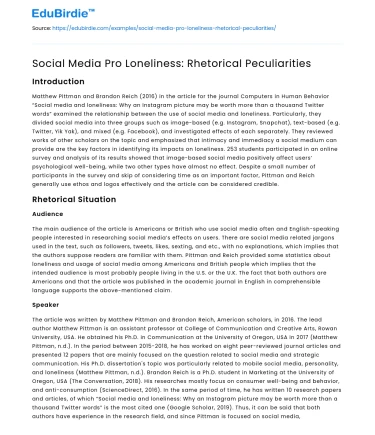 Social Media Pro Loneliness: Rhetorical Peculiarities