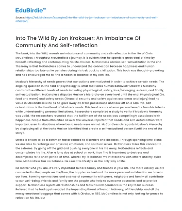 Imbalance of Community in Into The Wild