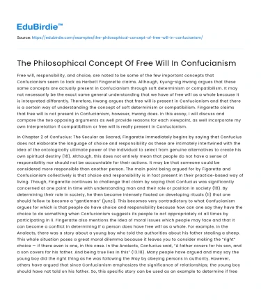 The Philosophical Concept Of Free Will In Confucianism