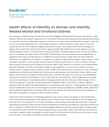 Effects of Infertility on Women’s Health and Emotional Distress