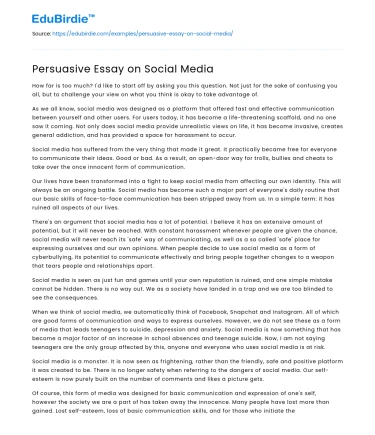 Persuasive Essay on Social Media