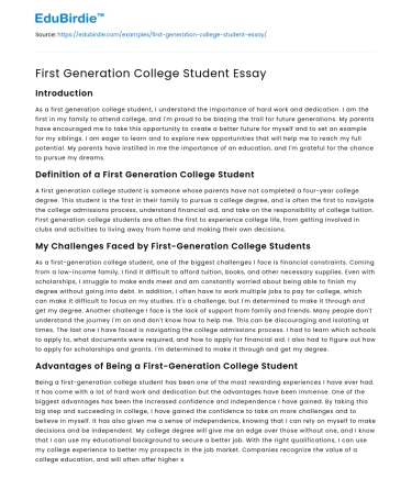 First Generation College Student Essay