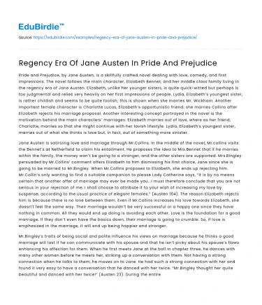 Regency Era Of Jane Austen In Pride And Prejudice
