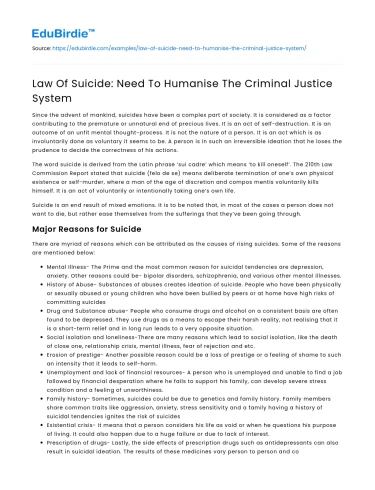Law Of Suicide: Need To Humanise The Criminal Justice System