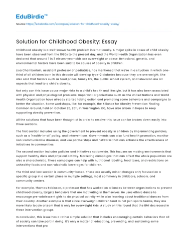 Solution for Childhood Obesity: Essay