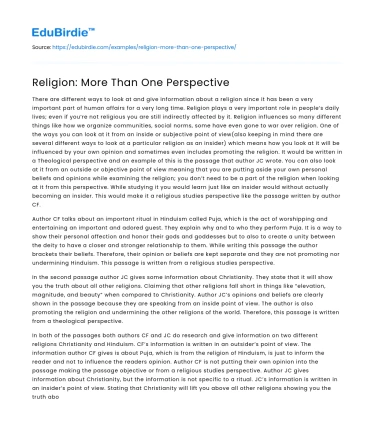 Religion: More Than One Perspective