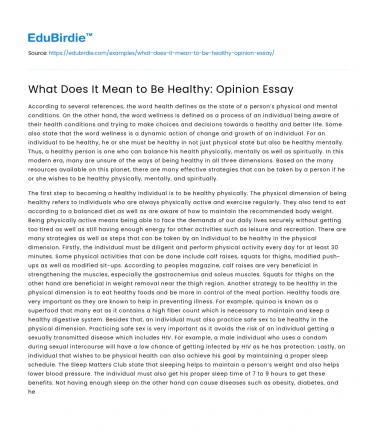 What Does It Mean to Be Healthy: Opinion Essay