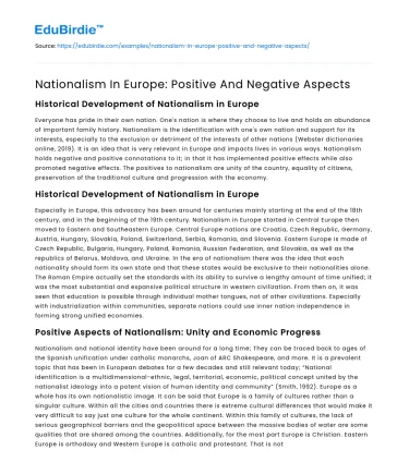 Nationalism In Europe: Positive And Negative Aspects