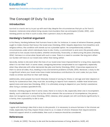 The Concept Of Duty To Live