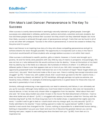 Film Mao’s Last Dancer: Perseverance Is The Key To Success