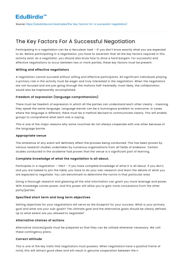 The Key Factors For A Successful Negotiation