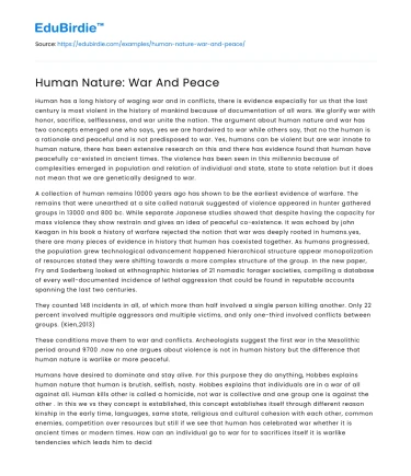 Human Nature: War And Peace