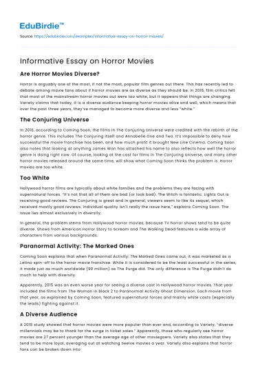 Informative Essay on Horror Movies