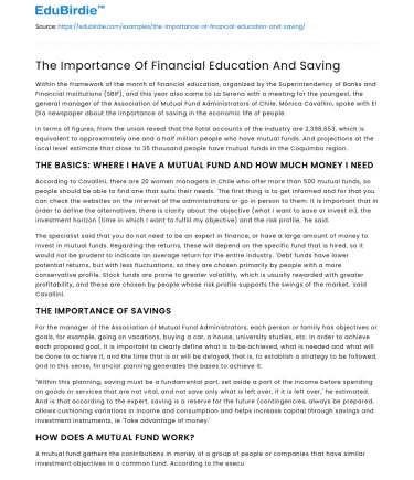 The Importance Of Financial Education And Saving