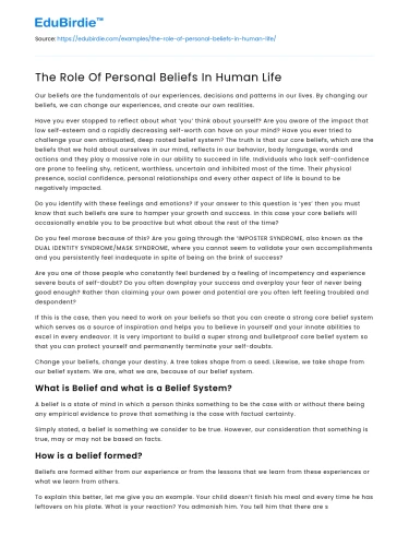 The Role Of Personal Beliefs In Human Life