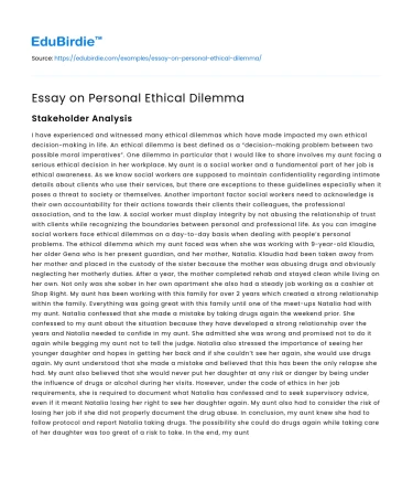 Essay on Personal Ethical Dilemma