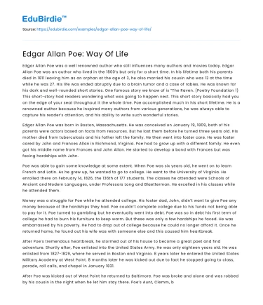 Edgar Allan Poe: Way Of Life