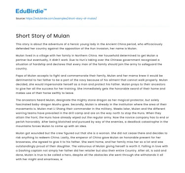 Short Story of Mulan