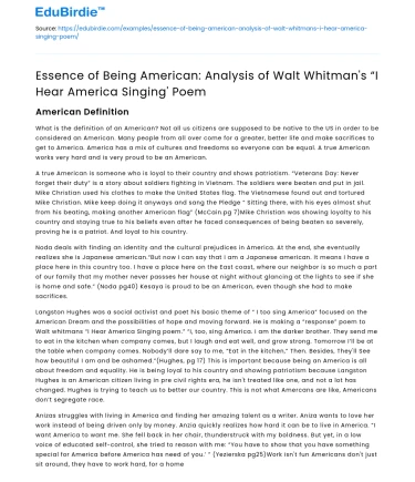 Analysis of Walt Whitman’s “I Hear America Singing” poem