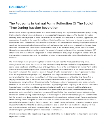 Peasants in Animal Farm: Reflections of Russian Revolution