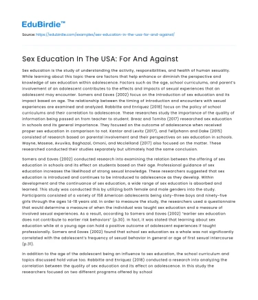 Sex Education In The USA: For And Against