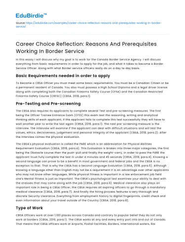 Border Service Career: Reflection on Reasons and Prerequisites