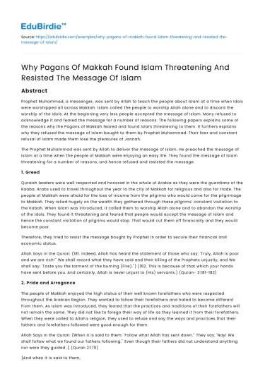 Pagans of Makkah Resisted Islam’s Message
