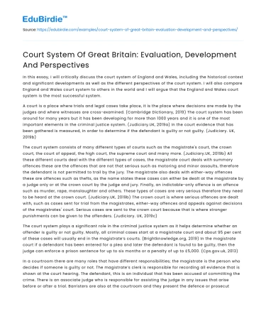 Court System Of Great Britain: Evaluation, Development And Perspectives