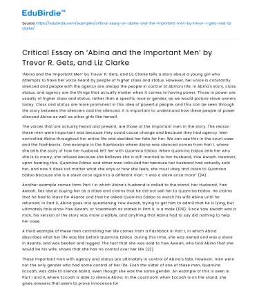 Abina and the Important Men by Gets and Clarke