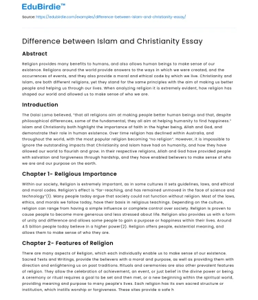 Difference between Islam and Christianity Essay