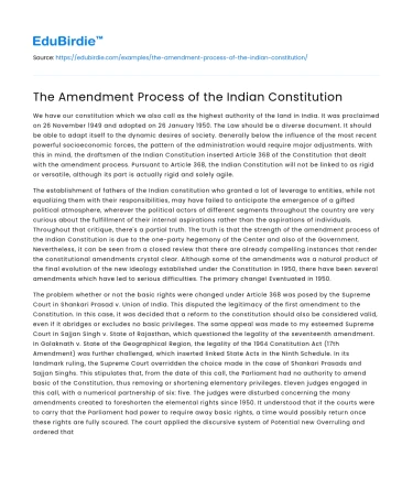 The Amendment Process of the Indian Constitution