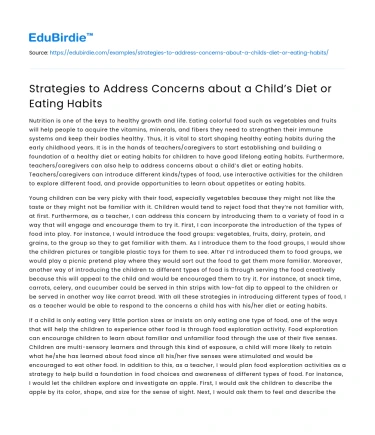 Strategies to Address Concerns about a Child’s Diet or Eating Habits