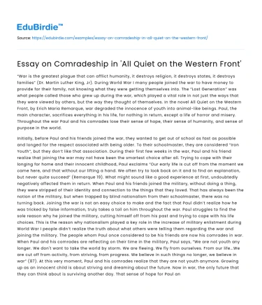 Essay on Comradeship in ‘All Quiet on the Western Front’