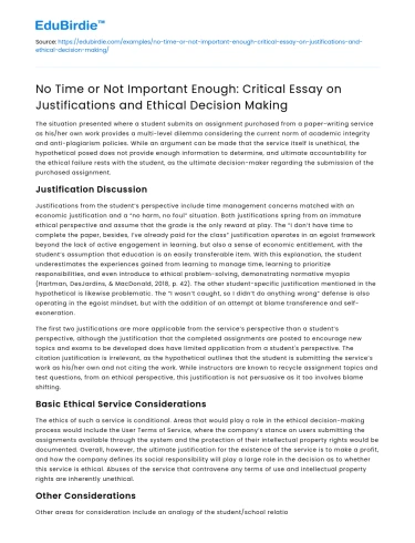 Justifications and Ethics in Decision Making