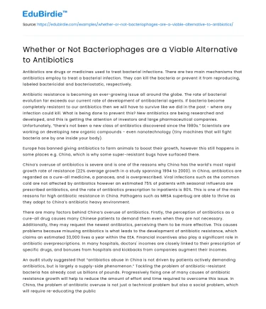 Whether or Not Bacteriophages are a Viable Alternative to Antibiotics