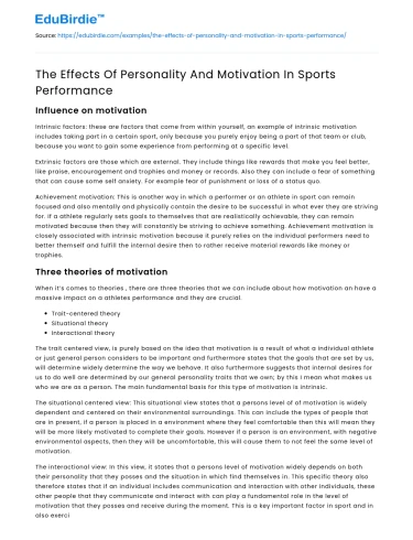 The Effects Of Personality And Motivation In Sports Performance
