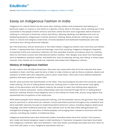 Essay on Indigenous Fashion in India