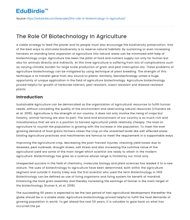The Role Of Biotechnology In Agriculture