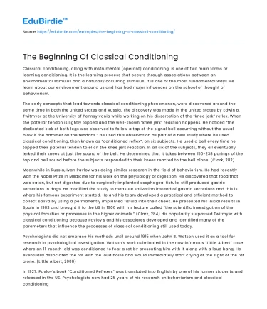 The Beginning Of Classical Conditioning