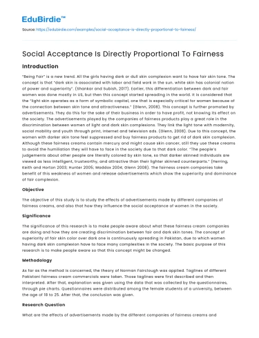 Social Acceptance Is Directly Proportional To Fairness