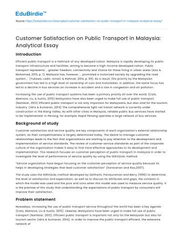 Customer Satisfaction on Public Transport in Malaysia
