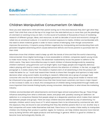 Children Manipulative Consumerism On Media