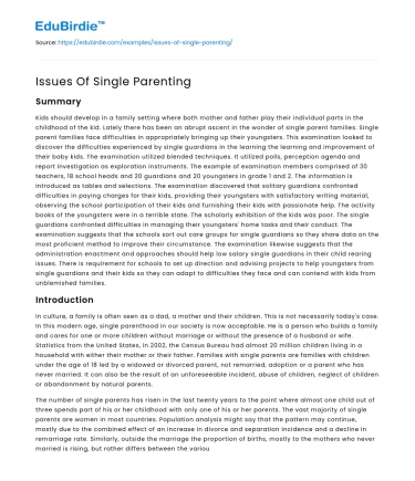 Issues Of Single Parenting