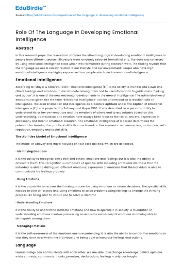 Role Of The Language In Developing Emotional Intelligence