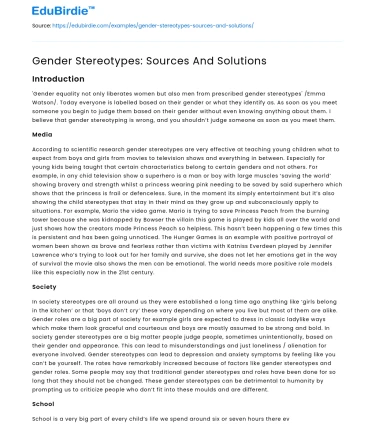 Gender Stereotypes: Sources And Solutions