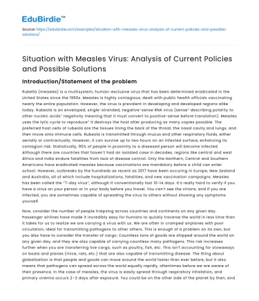 Measles Virus: Policies and Solutions