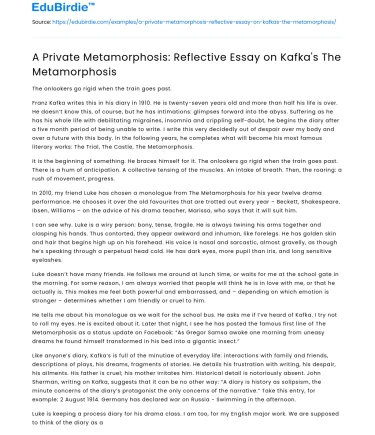 A Private Metamorphosis: Reflective Essay on Kafka’s The Metamorphosis